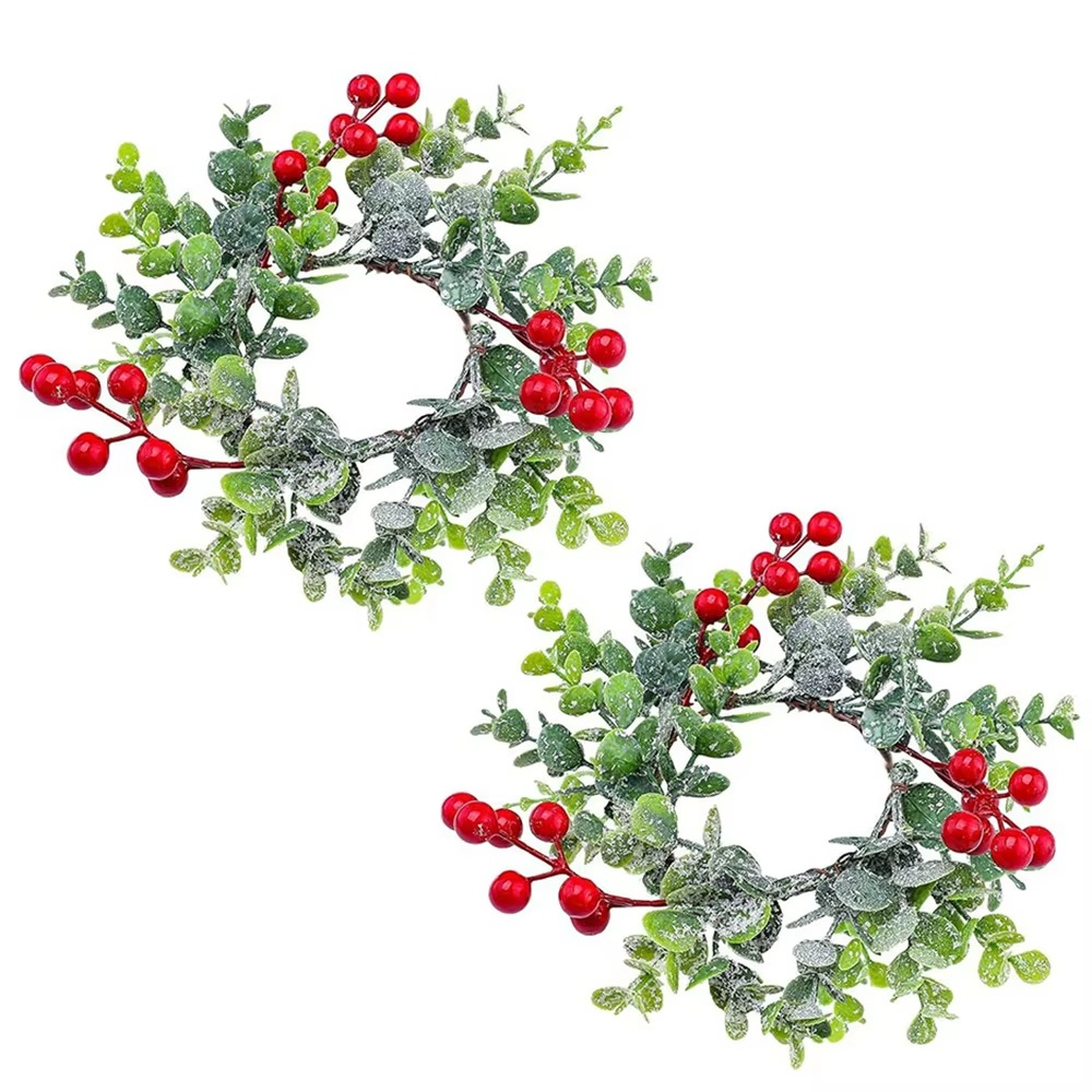 2pcs Christmas Candlestick Garland,Christmas Wreath Candle Light Artificial Plant Wreath for Weddings Christmas Party Decor