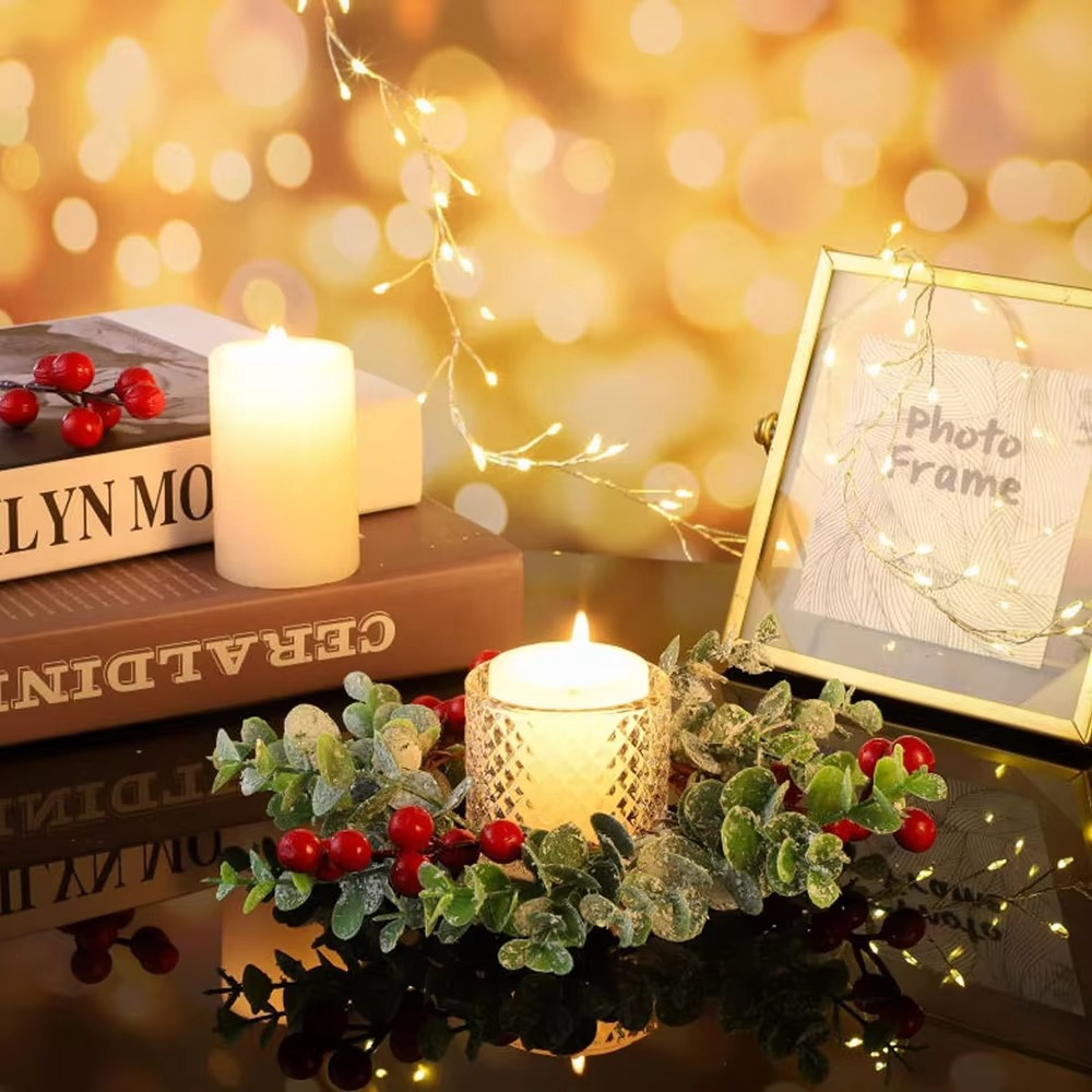 2pcs Christmas Candlestick Garland,Christmas Wreath Candle Light Artificial Plant Wreath for Weddings Christmas Party Decor
