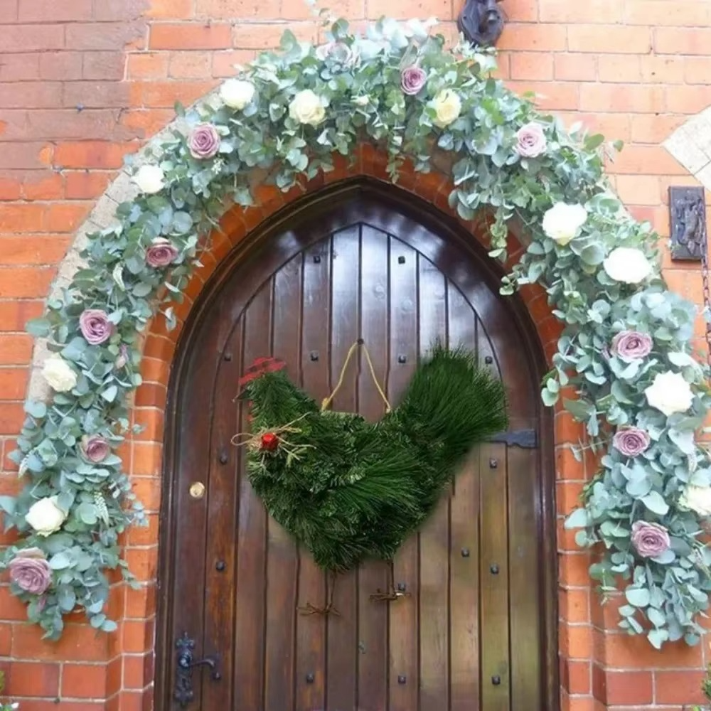 Christmas Rooster Chicken Wreath Artificial Pine Needle Garland Wreath for Front Door Handmade Xmas Rooster Wreath