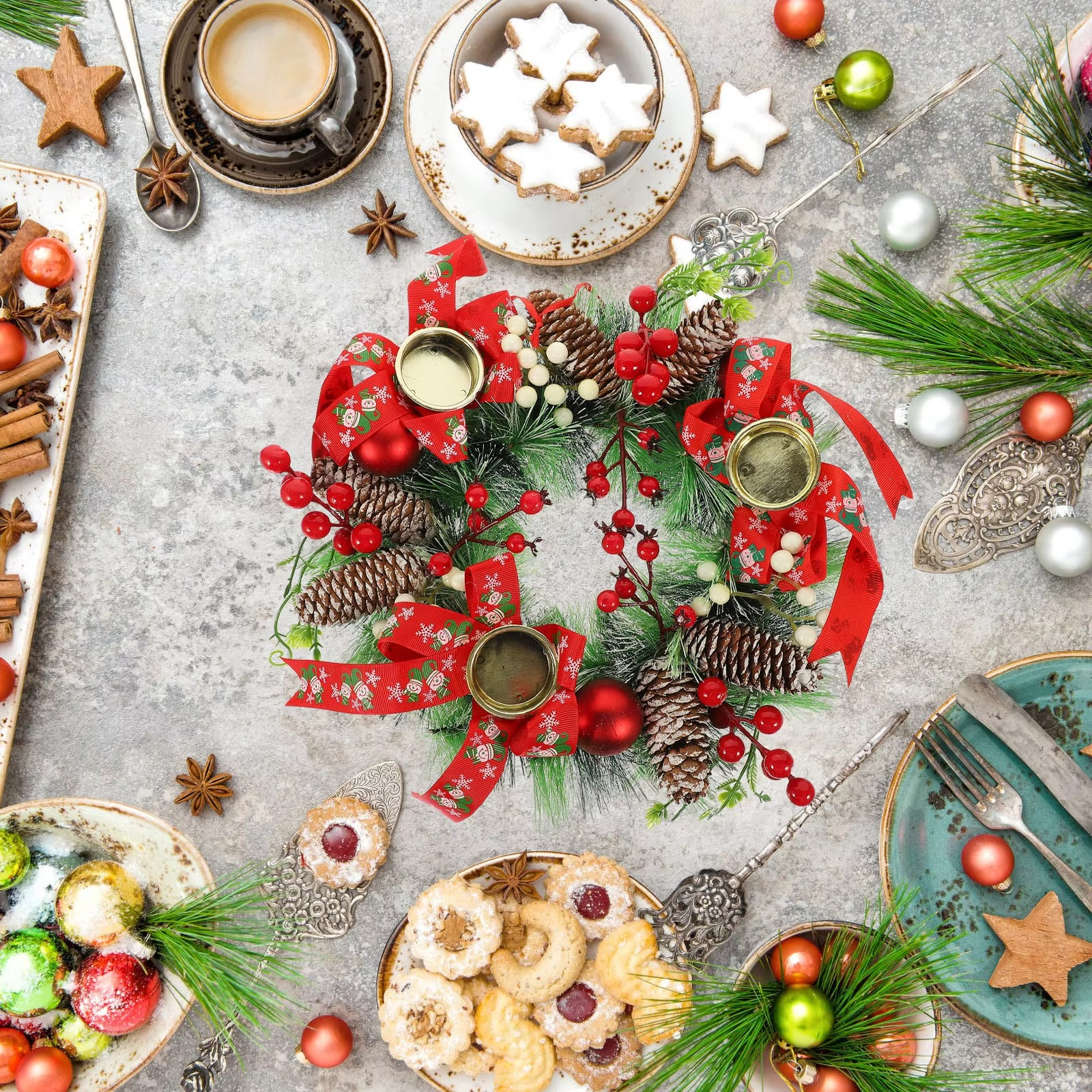 Christmas Holder Wreath Xmas Wreath Garland Decorative Ring For Party Wedding Home Table Centerpiece Door Hanging