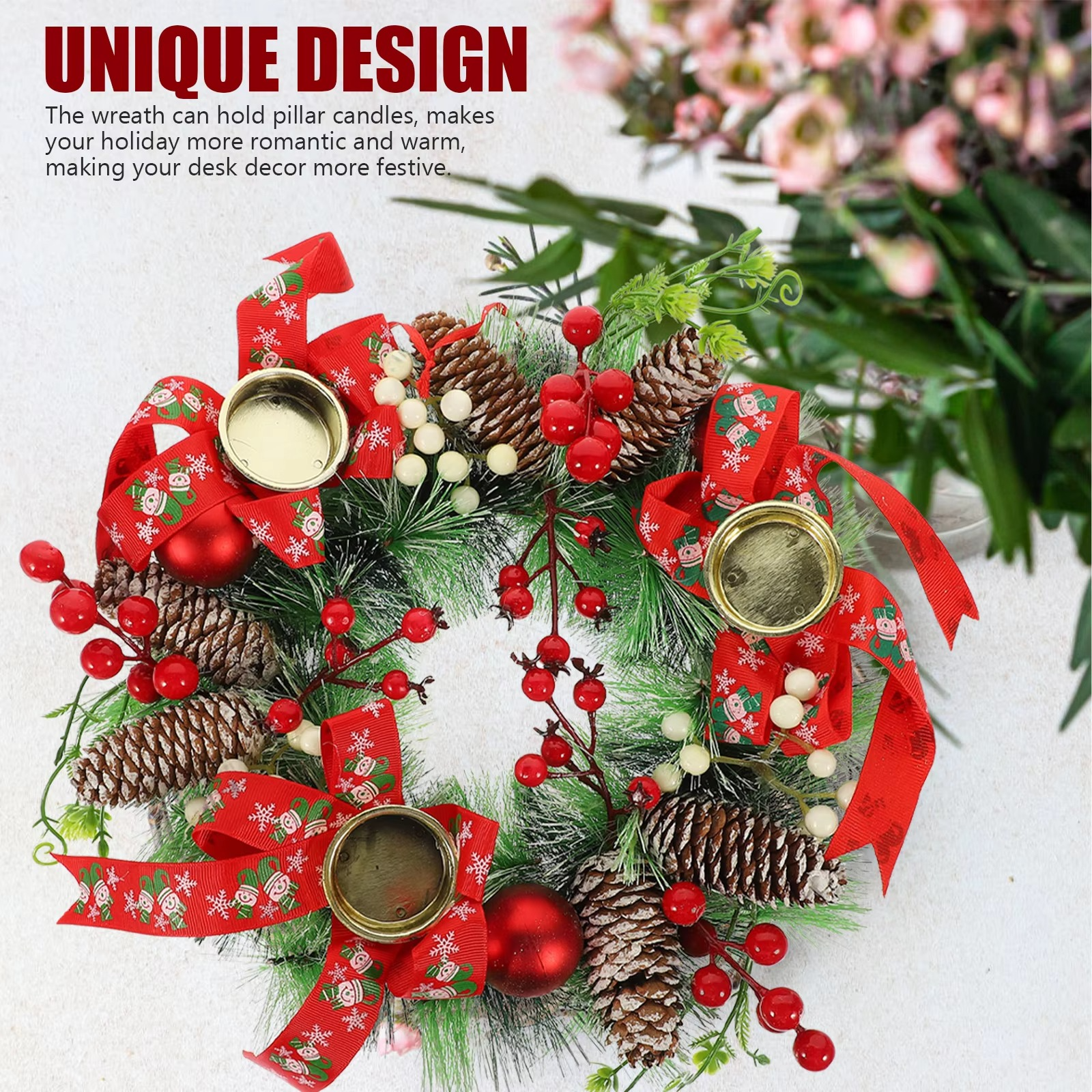 Christmas Holder Wreath Xmas Wreath Garland Decorative Ring For Party Wedding Home Table Centerpiece Door Hanging
