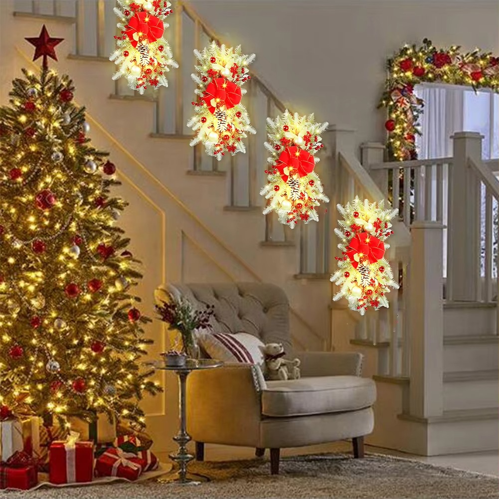 LED Christmas Swag Wreath Pendants Ornament Atmosphere Decorative Garland Door Window Decoration Staircase Wreath Party Supplies