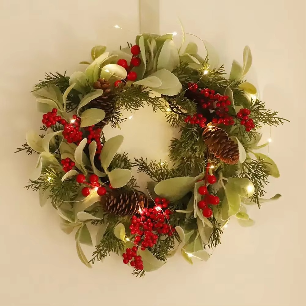 Artificial Garland Wreath Pine Cones Needles Berries For Christmas Door Fireplace Festival Wall Wedding Festive Party Supplies