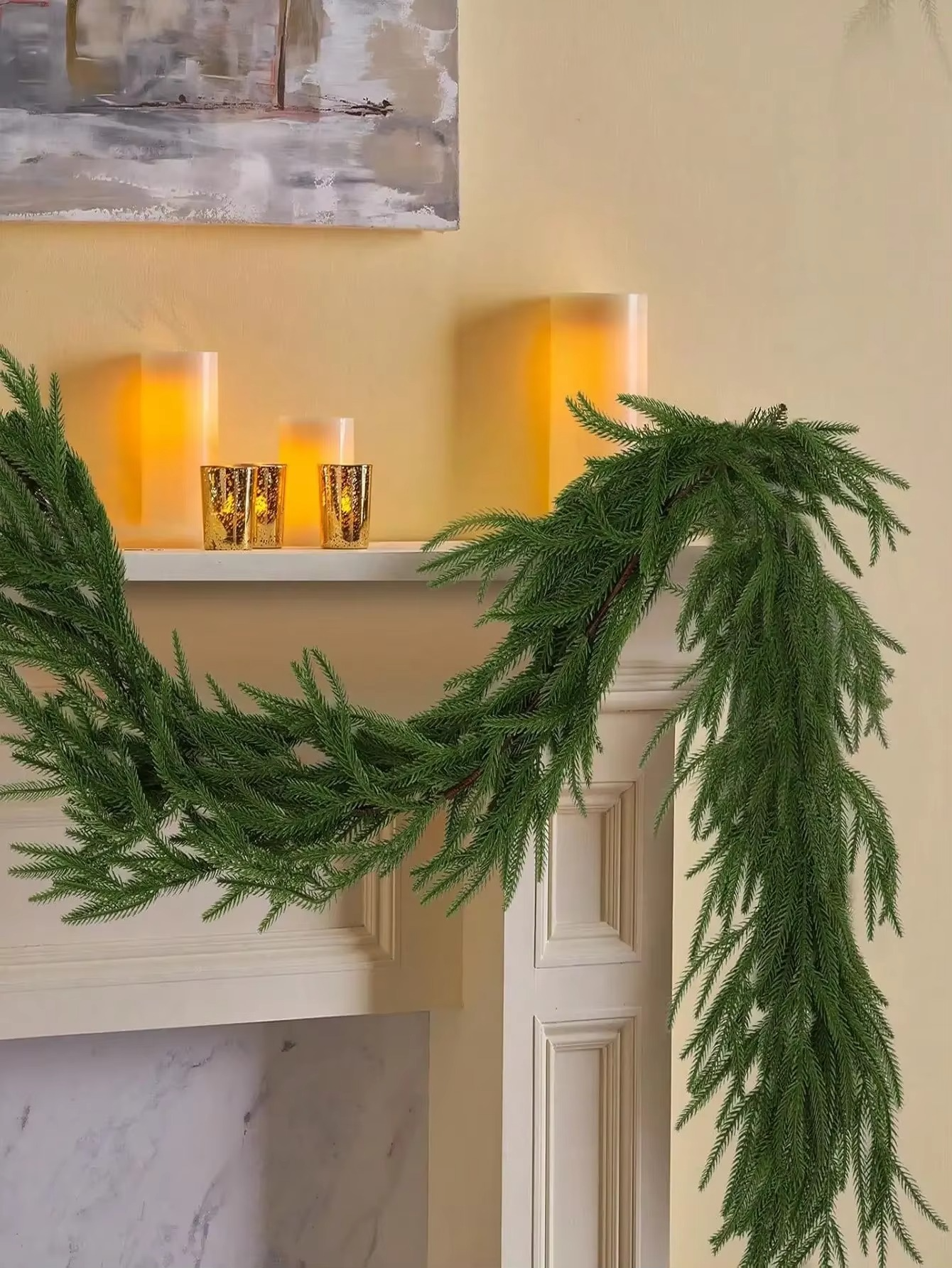 1.8M Artificial Norfolk Pine Garlands Real Touch Winter Pine Green Garland Table Mantle Wall Indoor Outdoor Christmas Decoration