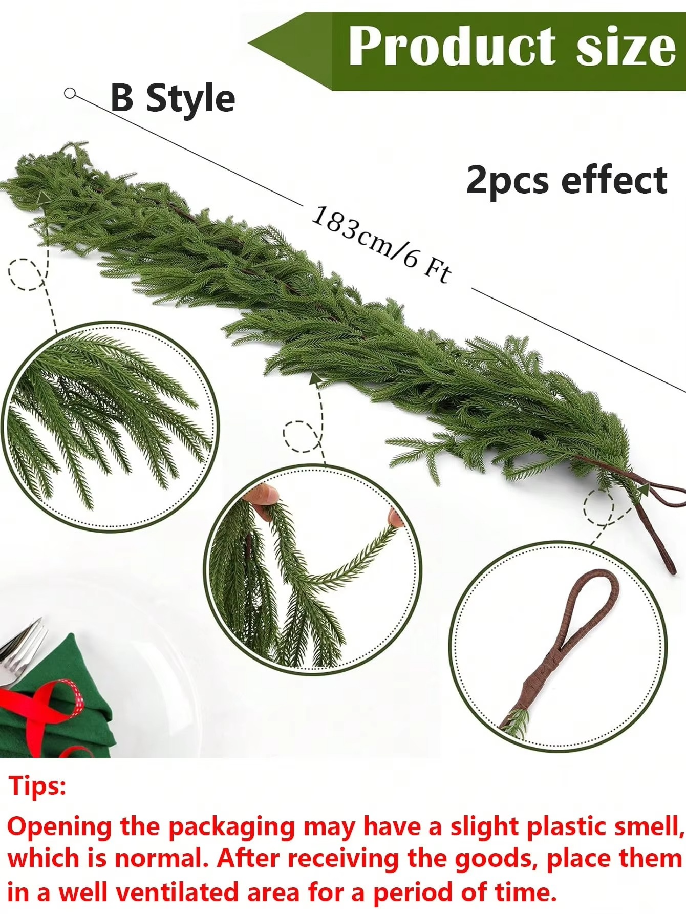1.8M Artificial Norfolk Pine Garlands Real Touch Winter Pine Green Garland Table Mantle Wall Indoor Outdoor Christmas Decoration
