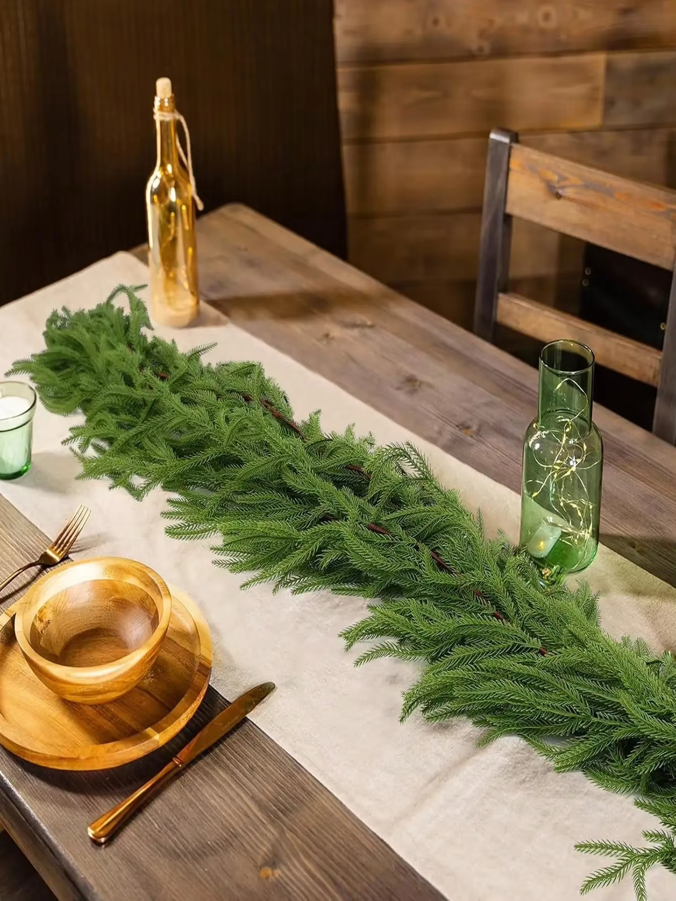 1.8M Artificial Norfolk Pine Garlands Real Touch Winter Pine Green Garland Table Mantle Wall Indoor Outdoor Christmas Decoration