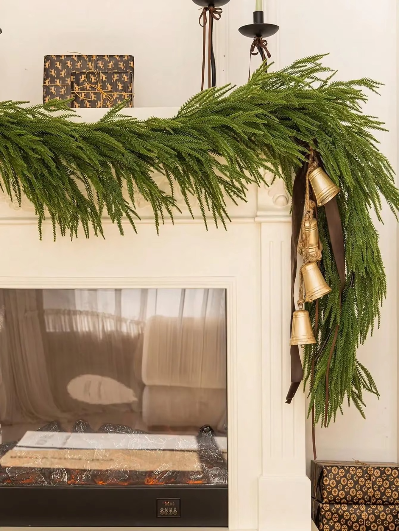 1.8M Artificial Norfolk Pine Garlands Real Touch Winter Pine Green Garland Table Mantle Wall Indoor Outdoor Christmas Decoration