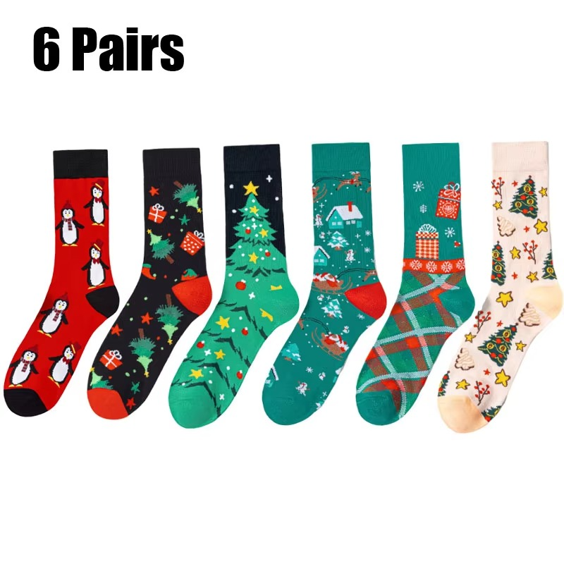 6 Pairs New Winter Women Christmas Socks Santa Claus Socks Elk Tide Women Sock Christmas Tree Gift Happy New Year Funny Socks