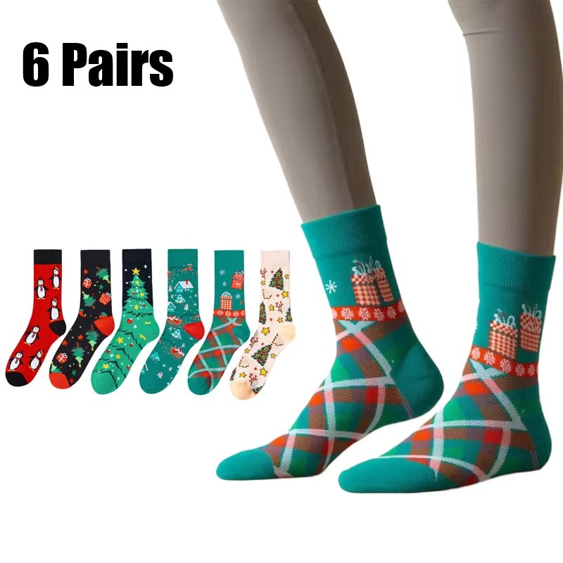 6 Pairs New Winter Women Christmas Socks Santa Claus Socks Elk Tide Women Sock Christmas Tree Gift Happy New Year Funny Socks
