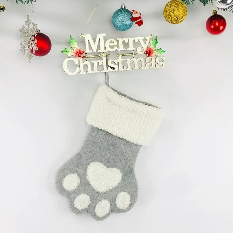 Custom Pet Christmas Stockings with Embroidered Name, Pet Paw or Large Bone Xmas Stockings for Holiday Decoration