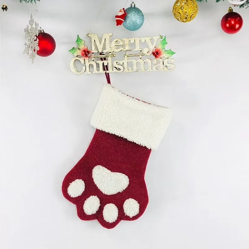 Custom Pet Christmas Stockings with Embroidered Name, Pet Paw or Large Bone Xmas Stockings for Holiday Decoration