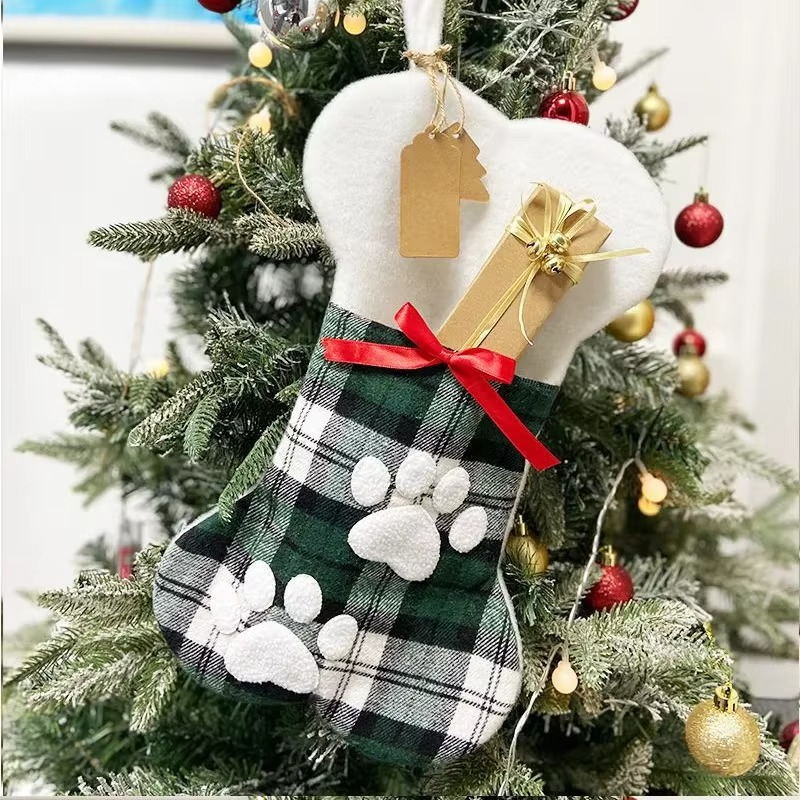 Custom Pet Christmas Stockings with Embroidered Name, Pet Paw or Large Bone Xmas Stockings for Holiday Decoration