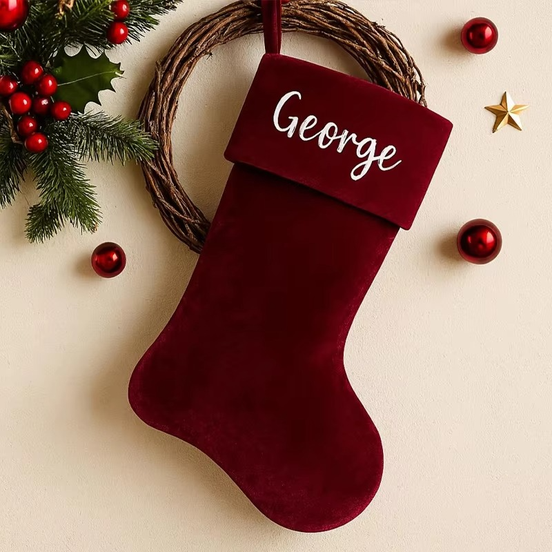Personalized Name Velvet Santa Sack Custom Christmas Stocking for Kids Boys Girls Merry Xmas Eve Ornament Decoration Present Bag