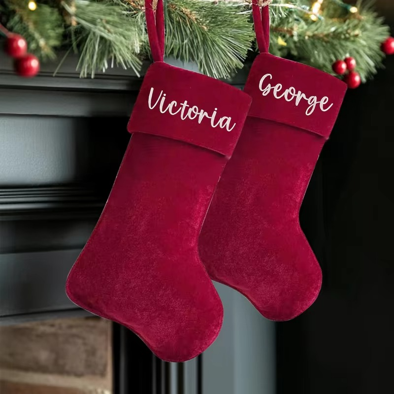 Personalized Name Velvet Santa Sack Custom Christmas Stocking for Kids Boys Girls Merry Xmas Eve Ornament Decoration Present Bag