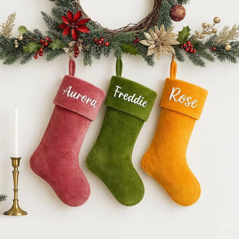 Personalized Name Velvet Santa Sack Custom Christmas Stocking for Kids Boys Girls Merry Xmas Eve Ornament Decoration Present Bag