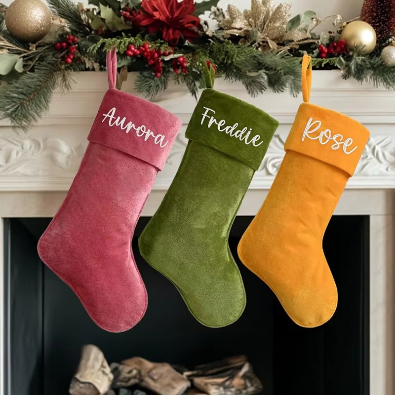 Personalized Name Velvet Santa Sack Custom Christmas Stocking for Kids Boys Girls Merry Xmas Eve Ornament Decoration Present Bag