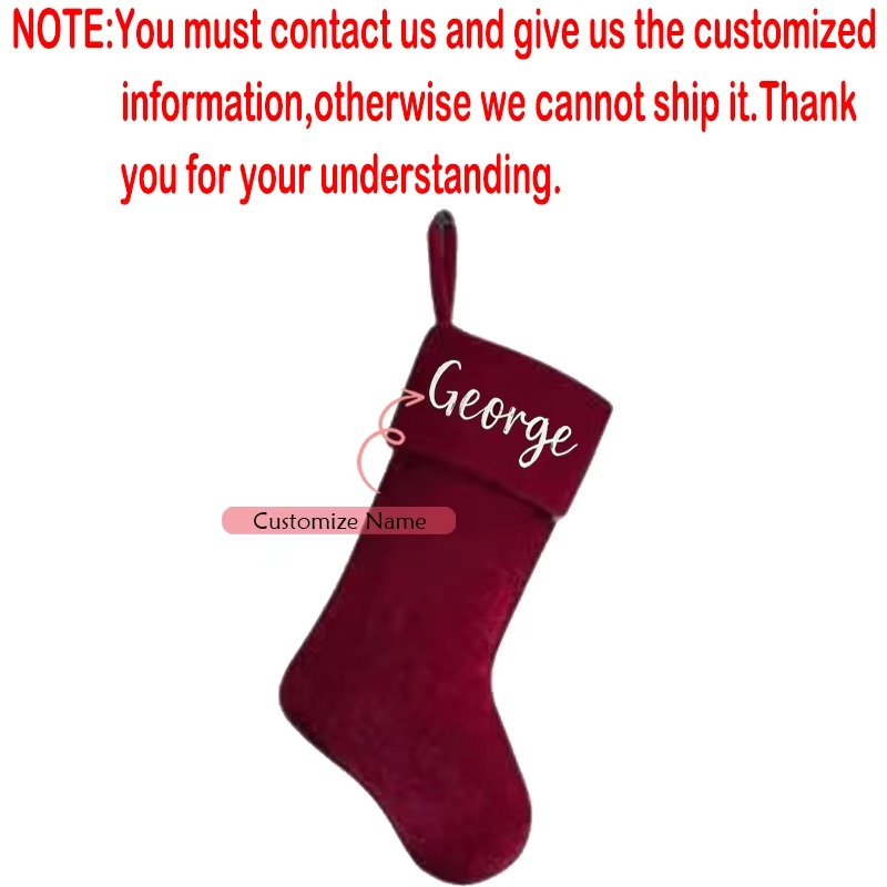 Personalized Name Velvet Santa Sack Custom Christmas Stocking for Kids Boys Girls Merry Xmas Eve Ornament Decoration Present Bag