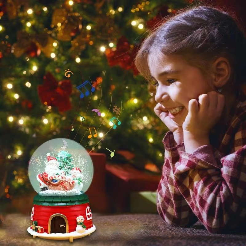 Creative Christmas Snowflake Crystal Ball Rotating Music Box Santa Elk Snow Globe Table Decor Birthday Christmas Gift For Kids