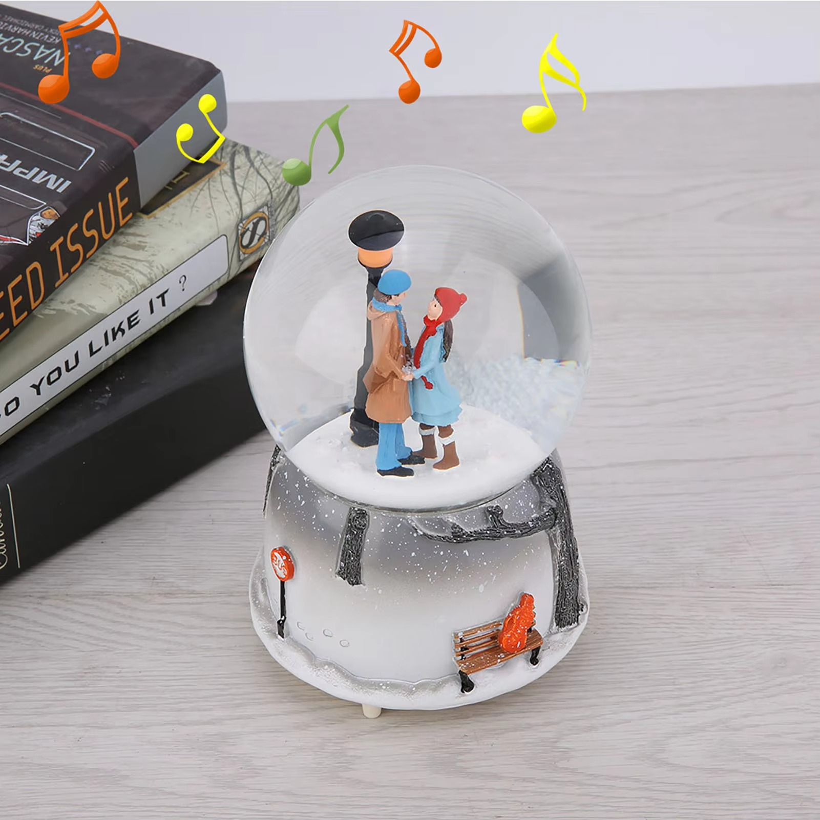 Novelty Night Light Musical Snow Globe Music Box Desktop Ornament