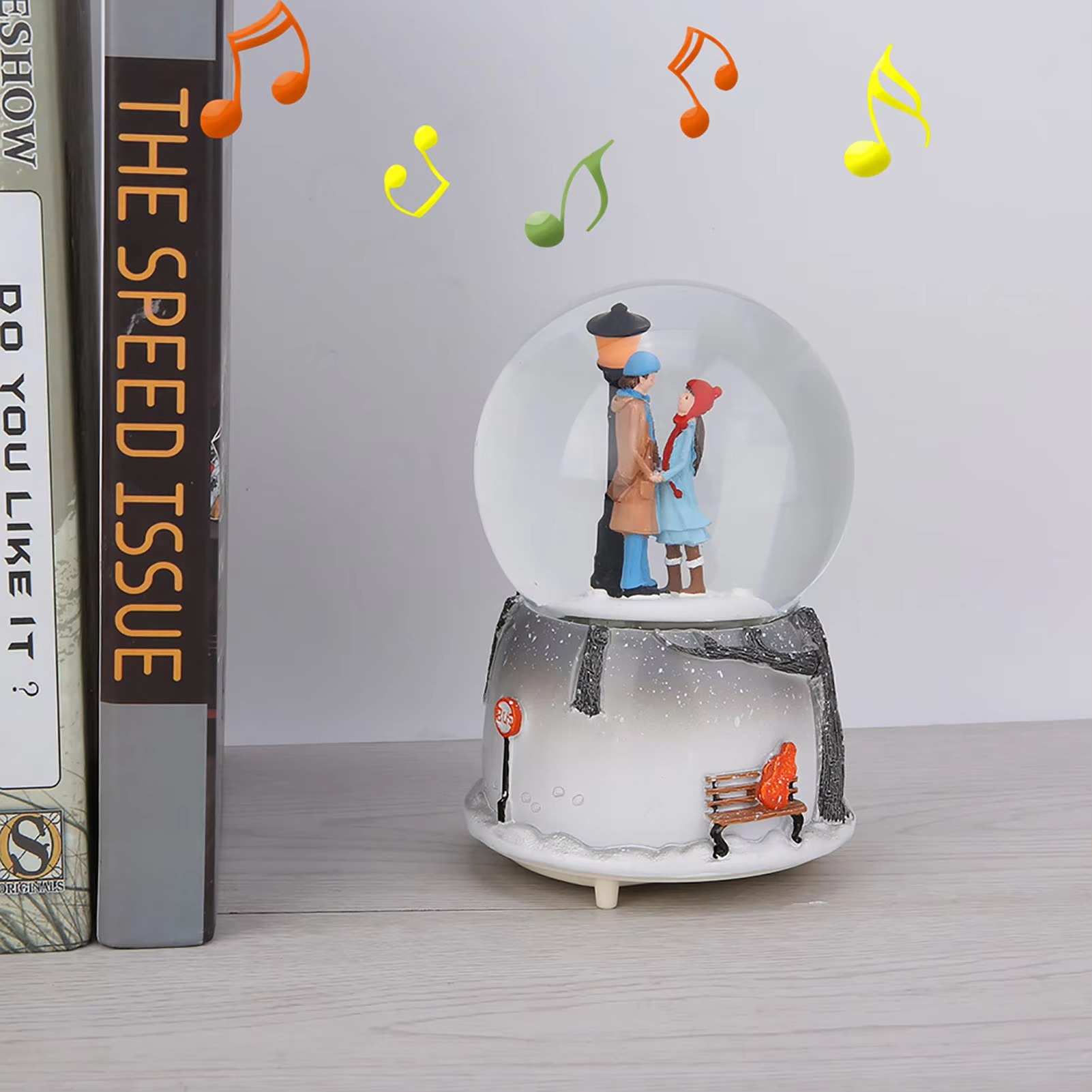 Novelty Night Light Musical Snow Globe Music Box Desktop Ornament