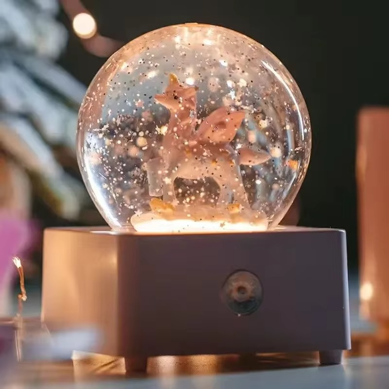 Unicorn Crystal Ball Music Box Snow Globe Night Lamp Birthday Gift for Girls Children Christmas Gift Music Crafts with Snowflake