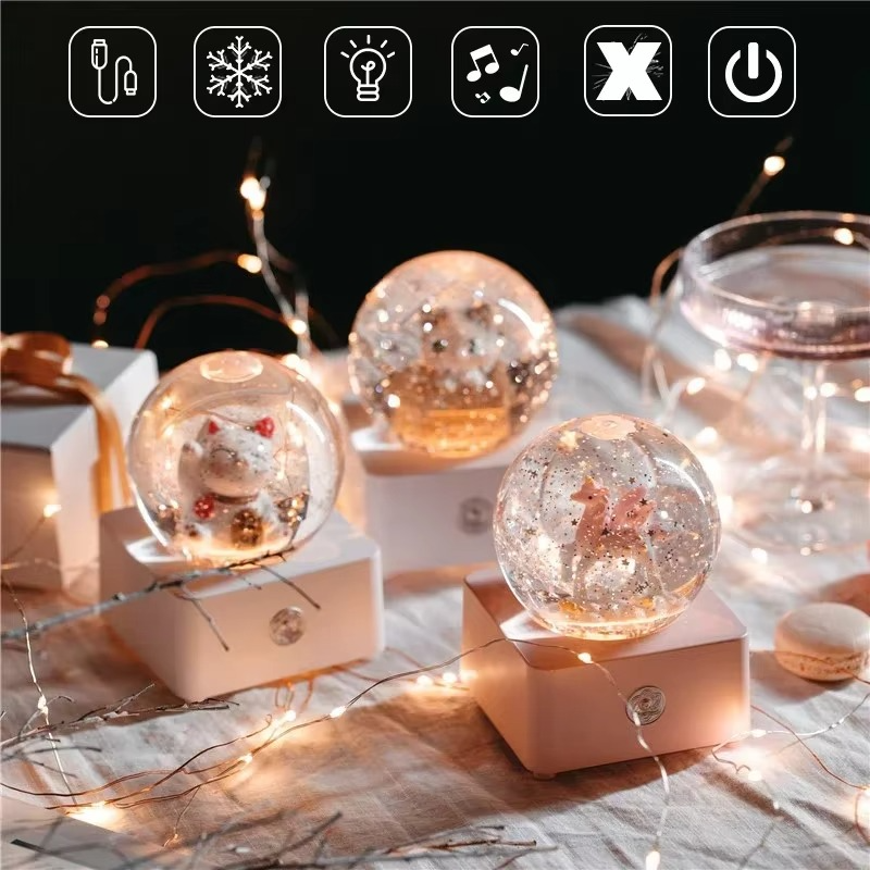 Unicorn Crystal Ball Music Box Snow Globe Night Lamp Birthday Gift for Girls Children Christmas Gift Music Crafts with Snowflake