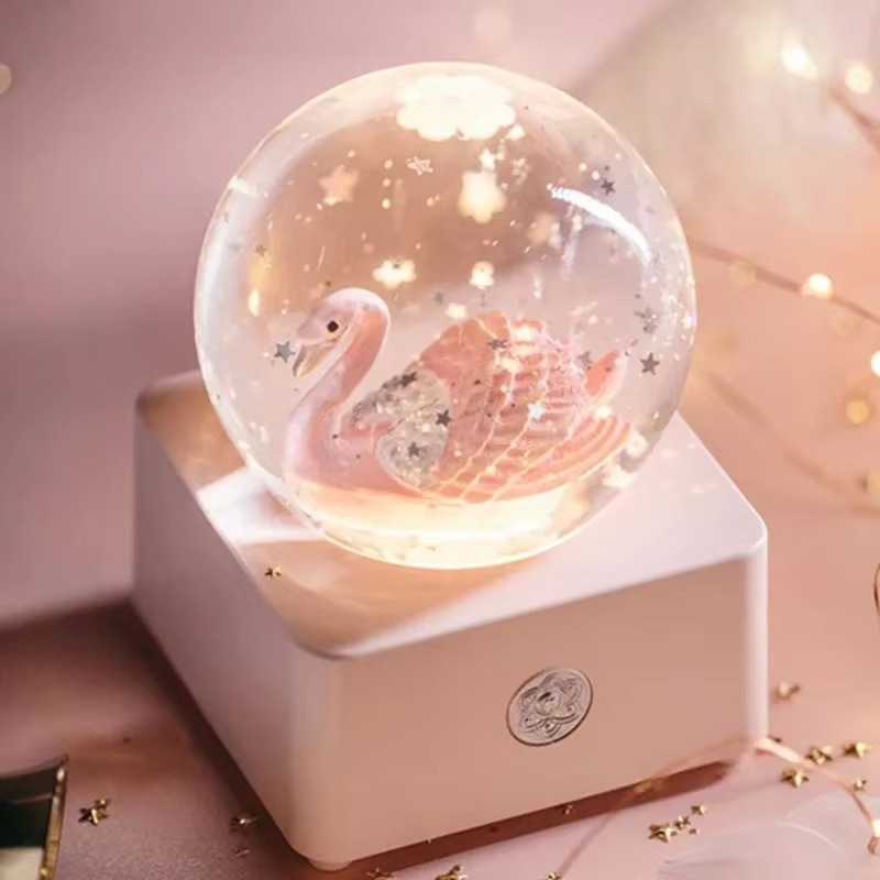 Unicorn Crystal Ball Music Box Snow Globe Night Lamp Birthday Gift for Girls Children Christmas Gift Music Crafts with Snowflake