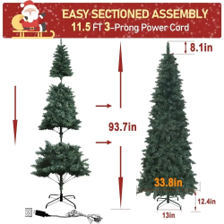 7.5Ft Pre-Decorated Pencil Christmas Tree Artificial Xmas Tree Pencil Christmas Tree Pre Lit Skinny Xmas Trees For Holiday Decor