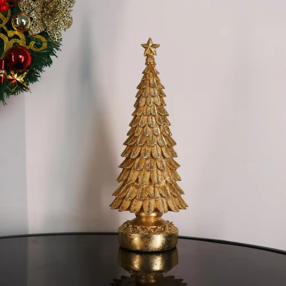 30.5cm Golden Christmas Tree Ornaments Resin Crafts Lighting Home Party Atmosphere Decoration Living Room Bedroom Desktop Decor