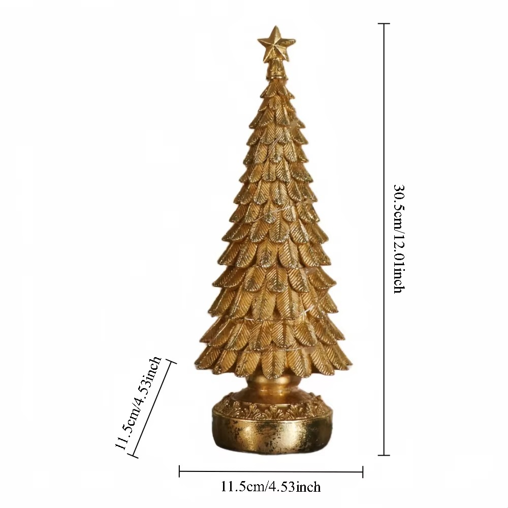30.5cm Golden Christmas Tree Ornaments Resin Crafts Lighting Home Party Atmosphere Decoration Living Room Bedroom Desktop Decor