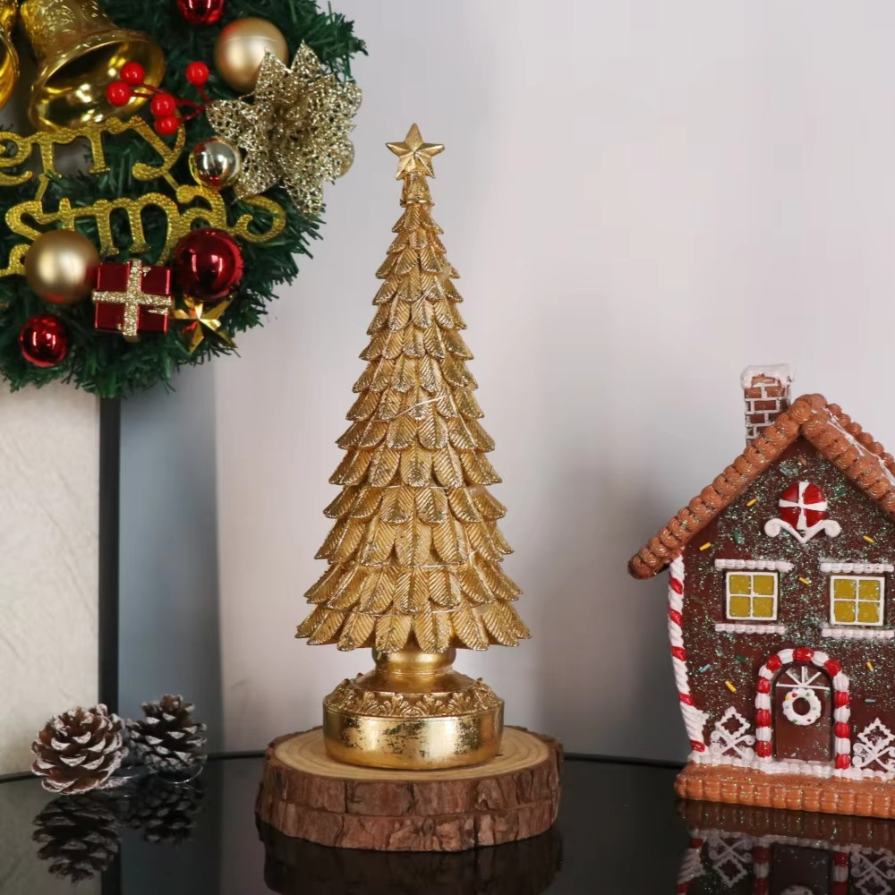 30.5cm Golden Christmas Tree Ornaments Resin Crafts Lighting Home Party Atmosphere Decoration Living Room Bedroom Desktop Decor