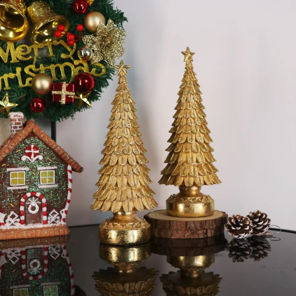 30.5cm Golden Christmas Tree Ornaments Resin Crafts Lighting Home Party Atmosphere Decoration Living Room Bedroom Desktop Decor