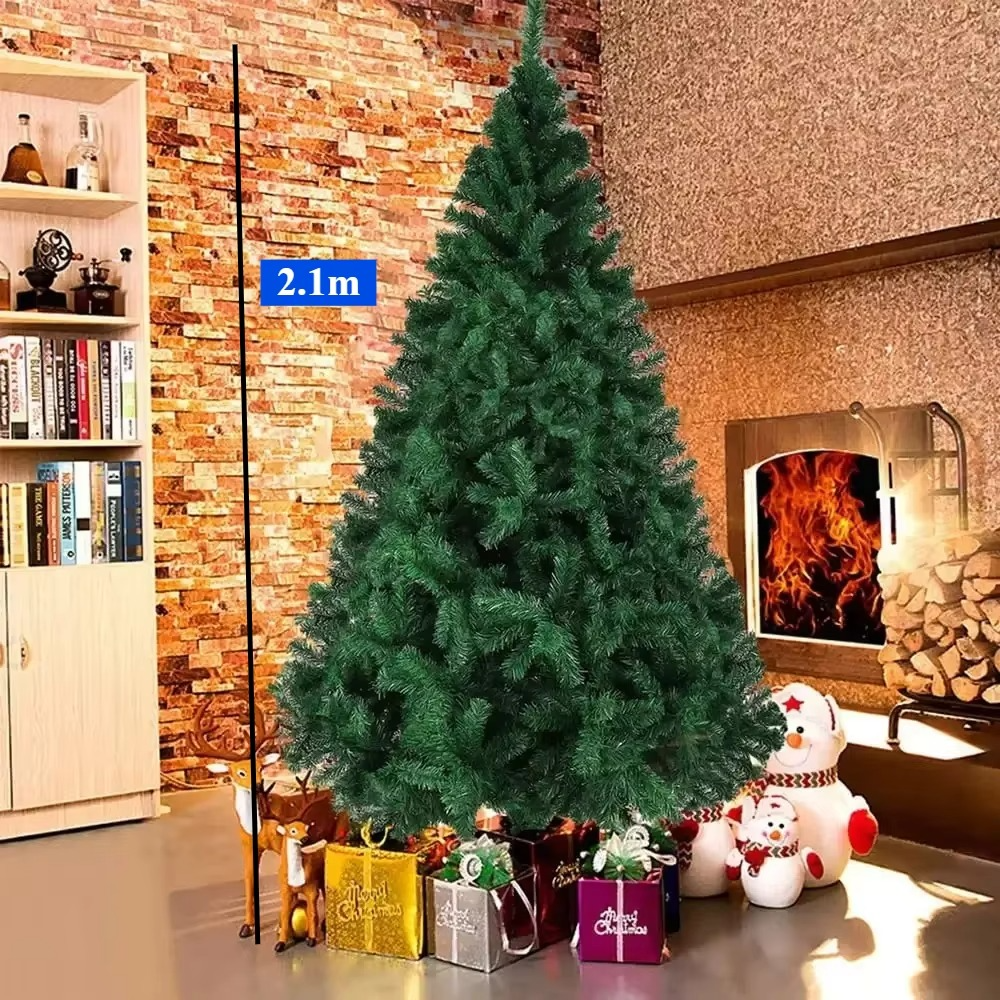 7ft/210cm Artificial Christmas Pine Tree Xmas Shopping Mall Indoor Big Christmas Tree Decoration Full Tree with Solid Metal Legs