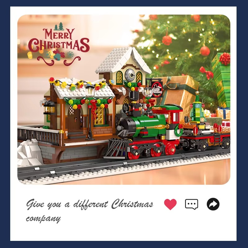 NEW Creative Christmas Train Station Architectural Scenery Building Blocks Bricks Model Assembly DIY Toys for Kid Christmas Gift
