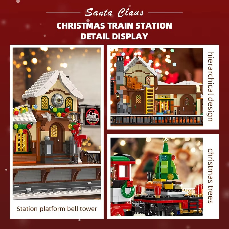 NEW Creative Christmas Train Station Architectural Scenery Building Blocks Bricks Model Assembly DIY Toys for Kid Christmas Gift