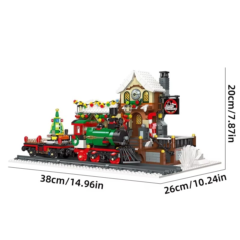NEW Creative Christmas Train Station Architectural Scenery Building Blocks Bricks Model Assembly DIY Toys for Kid Christmas Gift