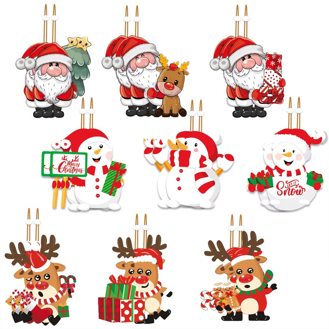 9 pieces wooden Santa Pendant Christmas Decorations Suitable for Family Christmas Tree Ornaments Christmas Tree Accessories