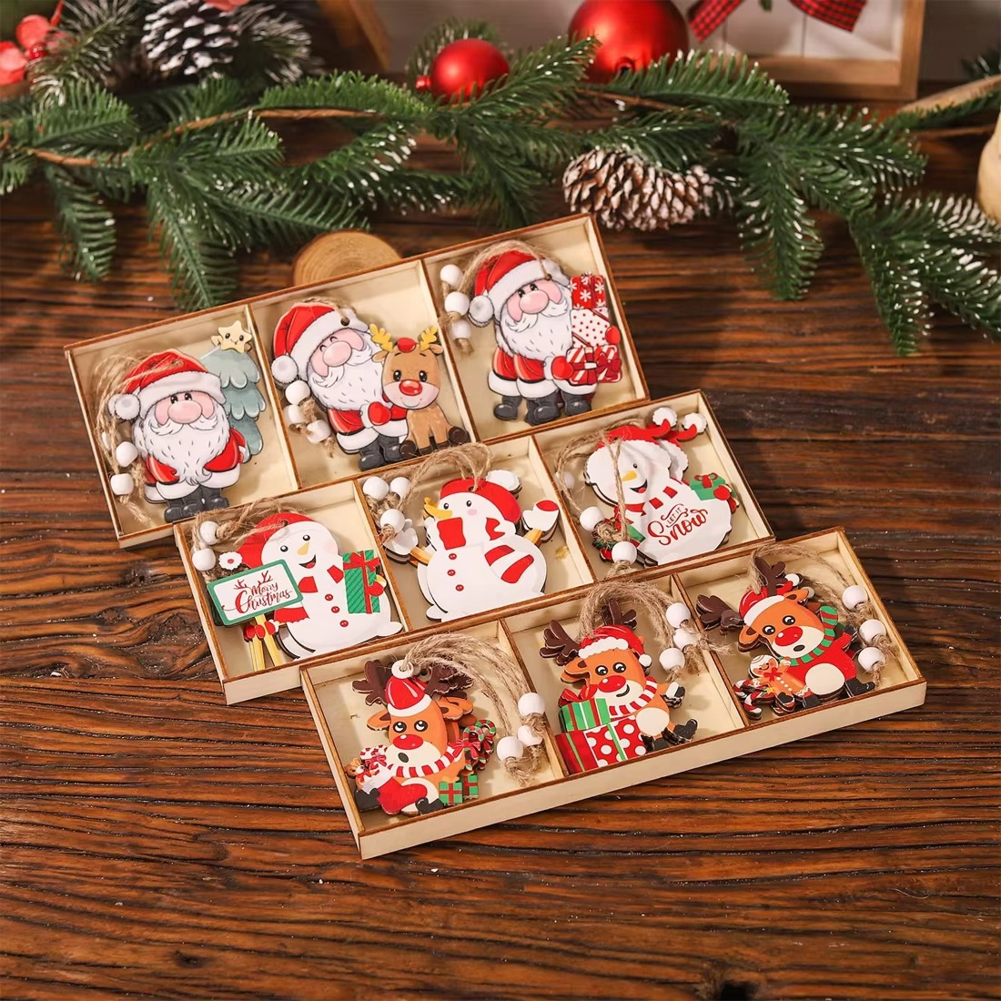 9 pieces wooden Santa Pendant Christmas Decorations Suitable for Family Christmas Tree Ornaments Christmas Tree Accessories