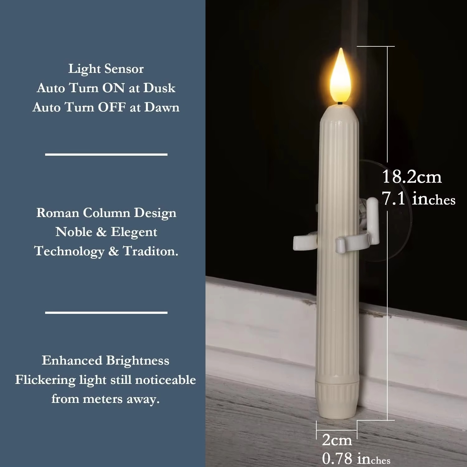 6Pcs LED Window Candles with Dusk to Dawn Sensor Battery Operated Ivory Candlesticks Suction Cups for Christmas Roman Column