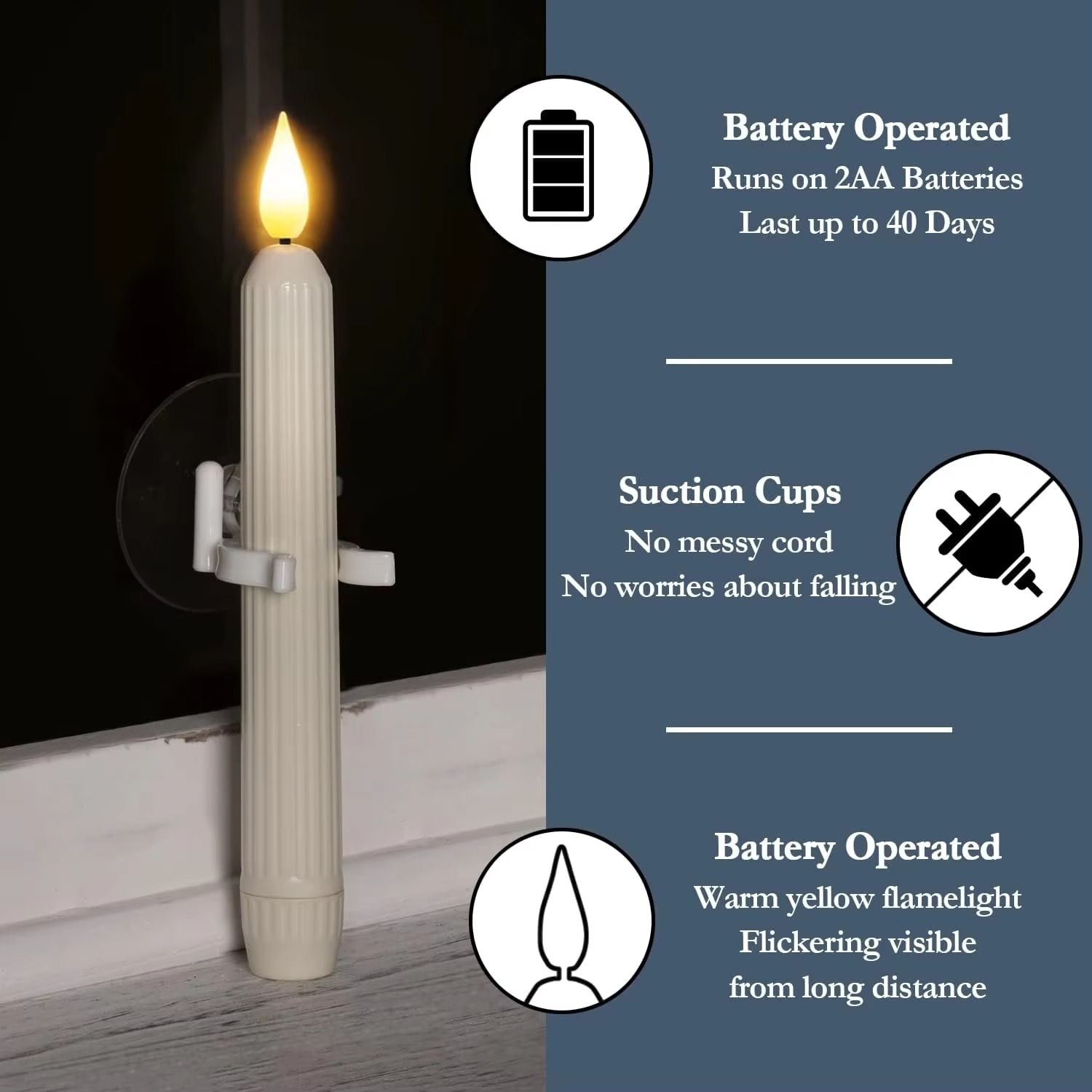 6Pcs LED Window Candles with Dusk to Dawn Sensor Battery Operated Ivory Candlesticks Suction Cups for Christmas Roman Column