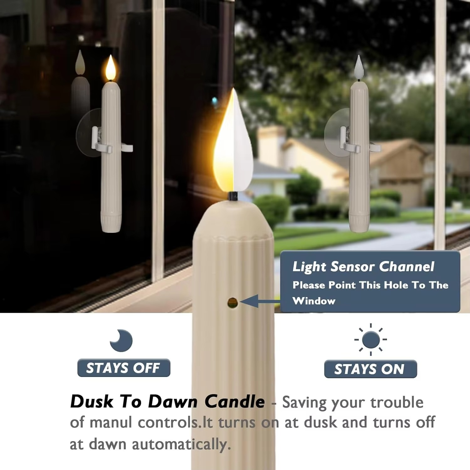 6Pcs LED Window Candles with Dusk to Dawn Sensor Battery Operated Ivory Candlesticks Suction Cups for Christmas Roman Column