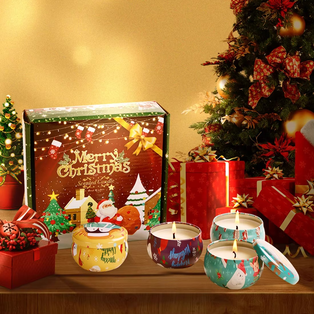 4PCS/set of Christmas aromatherapy candle gift boxes soy wax smokeless aromatherapy gifts Christmas candles home decoration