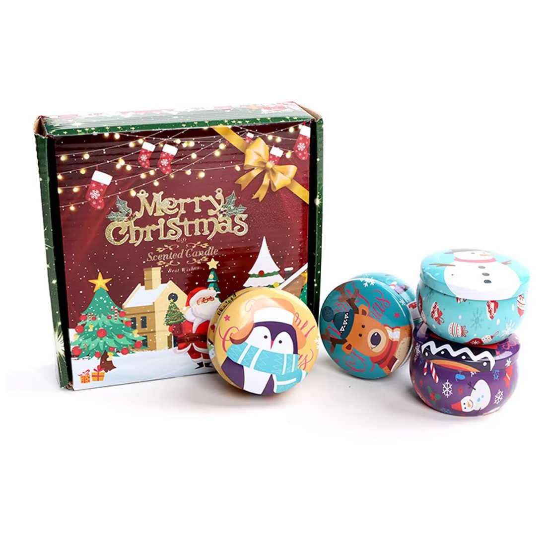 4PCS/set of Christmas aromatherapy candle gift boxes soy wax smokeless aromatherapy gifts Christmas candles home decoration