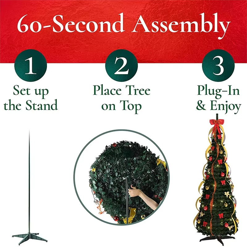 Hot Sale 4FT/120CM Foldable Pre-Decorated Christmas Tree Pop-Up Festive Decoration Home Decor led Christmas Tree