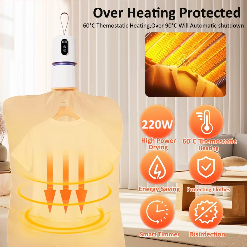 Portable Clothes Dryer Electric Mini Clothing Dryer Foldable Portable Clothes Dryer for Home Travel Fast Drying Laundry Dryer