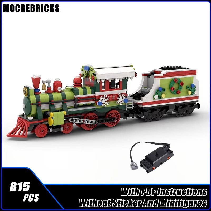 MOC Mini Festive Steam Railway Trains The Christmas Locomotive With Motor DIY Building Blocks Model Bricks Boy Toys Xmas Gifts