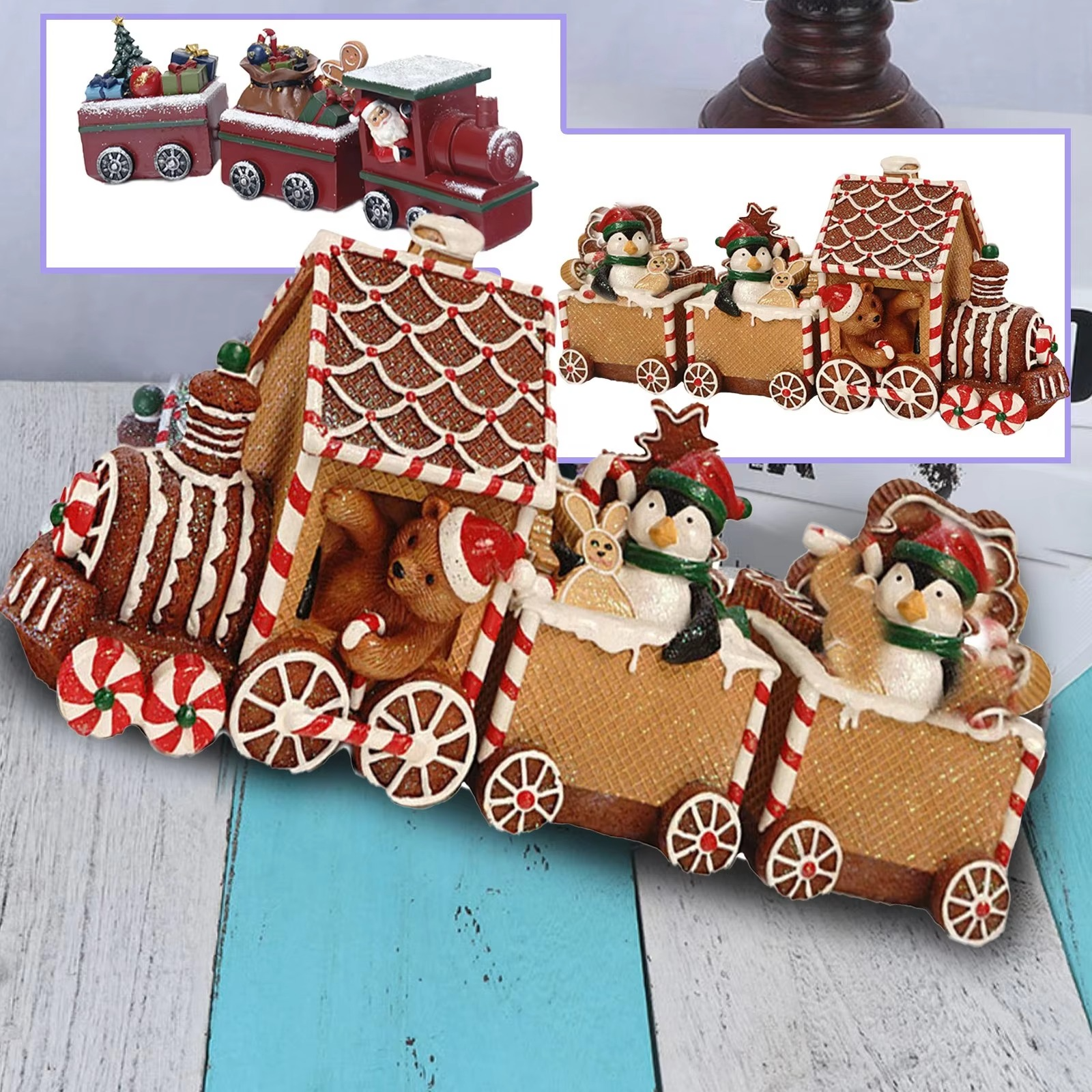 Gingerbread Train Christmas Decorations Window Christmas Gifts Home Living Room Table Resin Crafts Adornos NavideñOs Home Decor