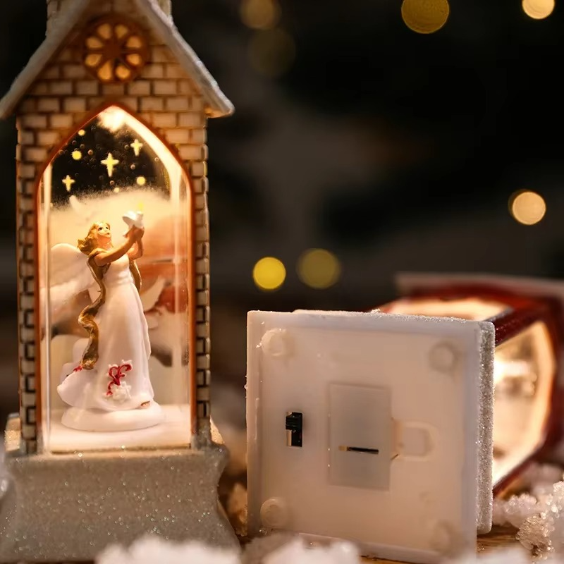 Christmas Santa Lantern Retro Church LED Electronic Candle Desktop Glowing Night Lights Home New Year Party Decoration Supplies