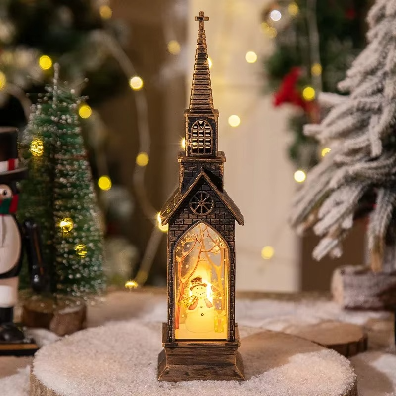 Christmas Santa Lantern Retro Church LED Electronic Candle Desktop Glowing Night Lights Home New Year Party Decoration Supplies