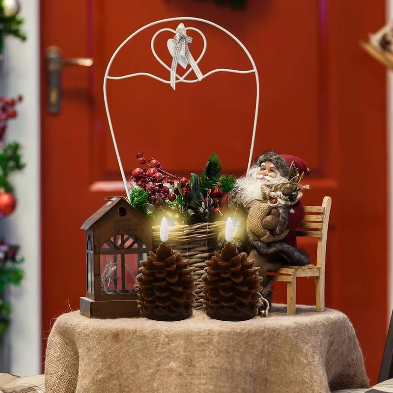 4X Christmas Flameless Pinecone Candles Simulated Fake Candles Lanterns Pinecone LED Lights for Room Home Table Fall Xmas Decor